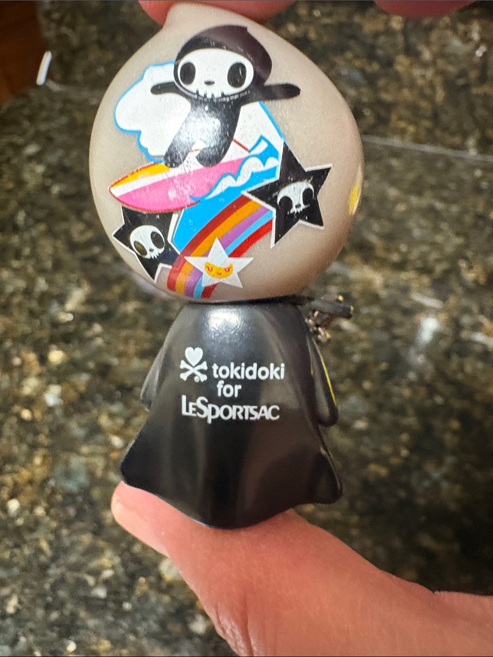 tokidoki Black and White Skull Keychain with Rainbow Accent - Picture 4 of 7